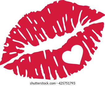 Red kiss lips with heart