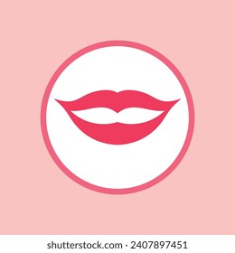 Rote Kiss-Lippen-Symbol, flaches Design auf rosafarbenem Hintergrund