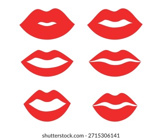 Conjunto de Vector de labios de beso rojo – Iconos de boca de belleza de moda para el amor Logotipo y Diseño gráfico de San Valentín