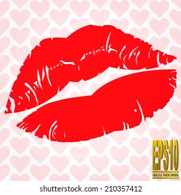Red kiss on heart pattern background (Red heart pattern is included inside EPS file)