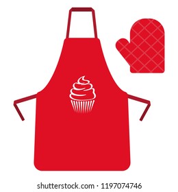 Red kitchen apron. Chef apron and kitchen mittens vector illustration. Flat design