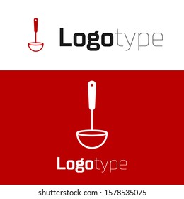 Red Kitchen ladle icon isolated on white background. Cooking utensil. Cutlery spoon sign. Logo design template element. Vector Illustration