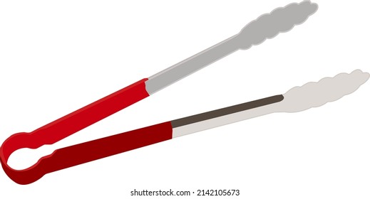 Red Kitchen Tongs, Illustration, Vector On A White Background.