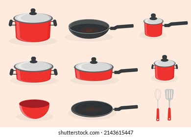 rote Küchenutensilien mit Set-Hosen zum Kochen von Vektorgrafik