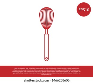 Red Kitchen whisk icon isolated on white background. Cooking utensil, egg beater. Cutlery sign. Food mix symbol.  Vector Illustration