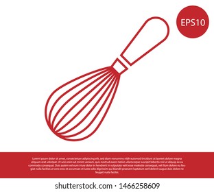Red Kitchen whisk icon isolated on white background. Cooking utensil, egg beater. Cutlery sign. Food mix symbol.  Vector Illustration