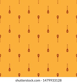 Red Kitchen whisk icon isolated seamless pattern on brown background. Cooking utensil, egg beater. Cutlery sign. Food mix symbol.  Vector Illustration