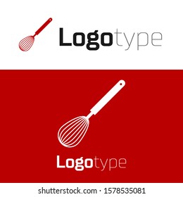 Red Kitchen whisk icon isolated on white background. Cooking utensil, egg beater. Cutlery sign. Food mix symbol. Logo design template element. Vector Illustration