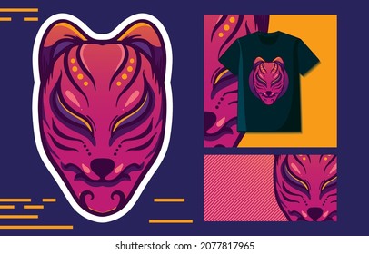 red kitsune mask vector illustration for tshirt design