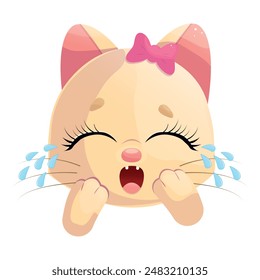 Red kitten with closed eyes and crying on a white background