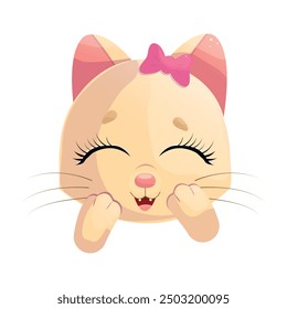  Red kitten with closed eyes and a cute smile.Vector illustration isolated on a white background