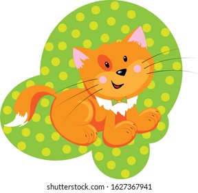 red kitten on a polka dot background