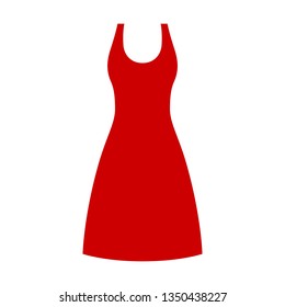 Red knee length dress or gown flat vector icon for fashion apps and websites