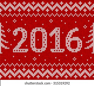 Red knit for 2016 new year, vector seamless pattern
