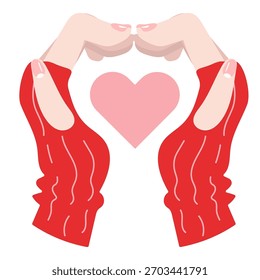 Red Knit Sleeve Hands Making a Heart with Pink Heart Illustration