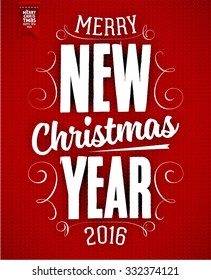 Fondo de punto rojo con etiqueta de Navidad. Diseño de vacaciones.
