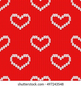 red knitted background  with hearts