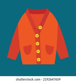 red knitted cardigan on a blue background