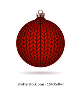 Red Knitted Christmas Ball. Vector illustration.