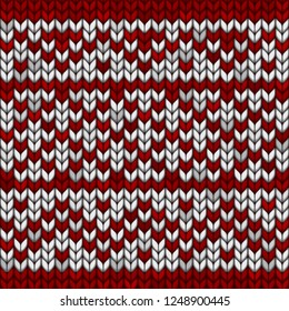 Red knitted fabric with a thin white ornament. Realistic illustration.