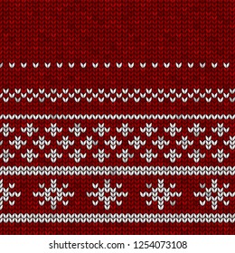 Red knitted fabric with a thin white ornament. Realistic illustration.