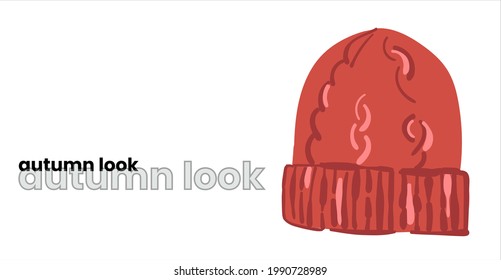 red knitted hat, isolated on a white background. Illustration for a fashion magazine or print. Fashionable autumn look. vector