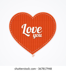 Red Knitted Heart. Love you. Vector illustration