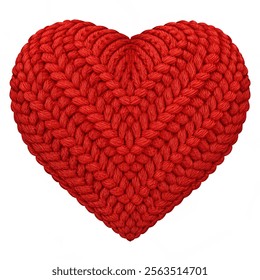 Red Knitted Heart.  Vector illustration and white background. 