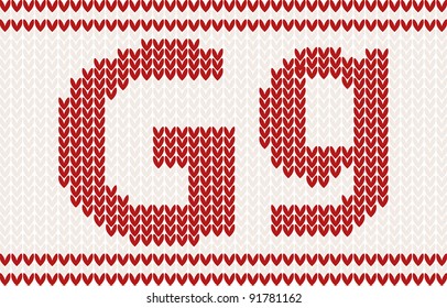 Red knitted Letter g on beige Background