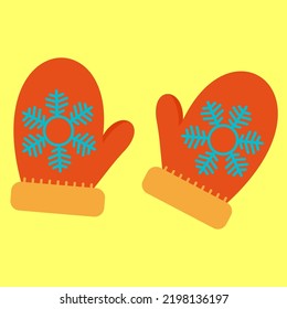 red knitted mittens with snowflake