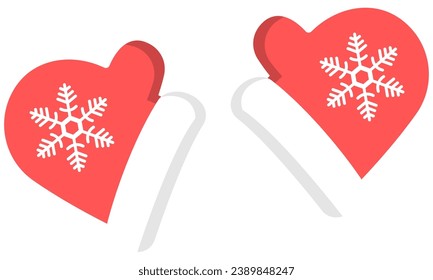 Red knitted mittens with snowflake symbol isolated on a white background.