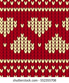 Red knitted pattern with hearts.Valentine's Day seamless pattern. Seamless knitted background with hearts
