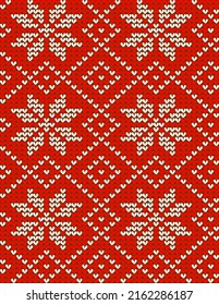 Red knitted scandinavian snowflakes seamless pattern background. You see 6 tiles here.
