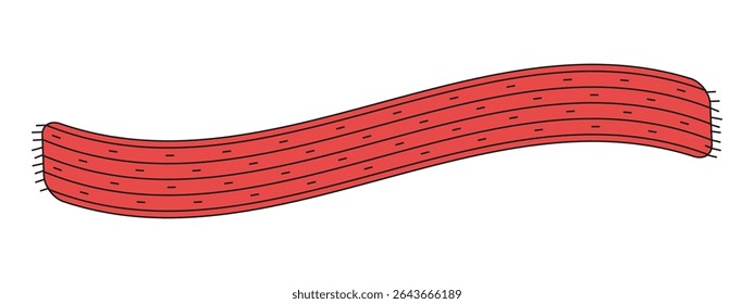 Red knitted scarf, isolated design element, hand-drawn outline illustration in doodle style. Perfect for autumn and winter designs, Warm accessories, Seasonal projects, cozy warm clothing themes