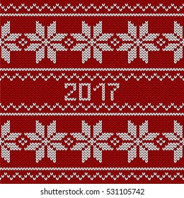 Red knitted seamless pattern. Christmas card. Vector illustration. 2017