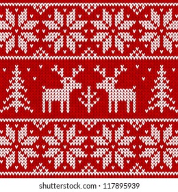 Red Knitted Sweater With Deer Seamless Pattern