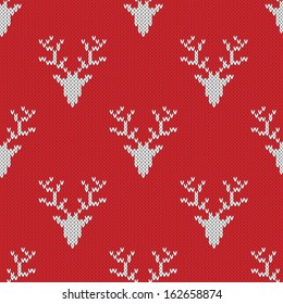 Red knitted sweater with deer seamless pattern. Can be used for wallpaper, pattern fills, web page background,surface textures