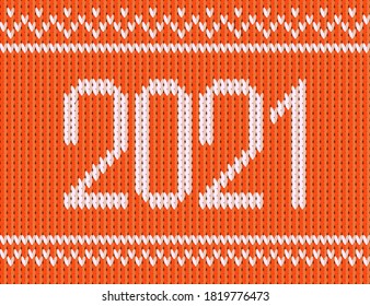 Patrón de diseño de suéter de punto rojo. Texto en blanco de 2021. Resumen de antecedentes para afiches, pancartas, web o publicidad. Ilustración del vector de patrones