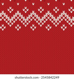 Red knitted texture background with a white heart pattern, perfect for Christmas and holiday-themed designs, conveying a cozy winter feel