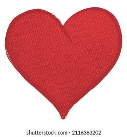 Red knitted textured heart. Vector illustration isolated on transparent background