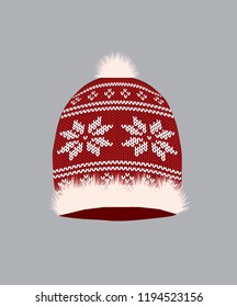Red knitted winter hat. vector illustration
