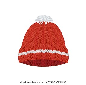 Red knitted winter hat. vector illustration