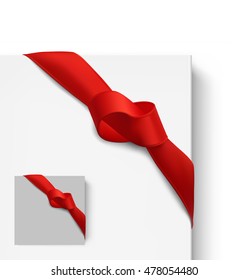 Red knot on corner with realistic shadow. Ready for your design. Vector illustration on white background. It can be used for greeting cards, letters, greetings, holidays decoration, gift, etc.