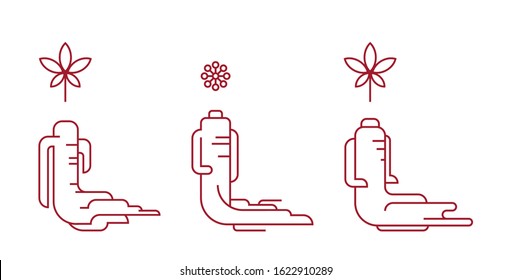 Red korean or chinese ginseng icons. Red ginseng symbol in minimal style. Chinese, korean traditional medicine, food. Line or outline icons. Vector illustration