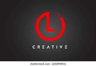 Red L Circular Letter Logo with Circle Brush Design and Black Background.