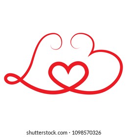 red L love B with heart vector line work .