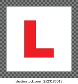 Letrero L rojo comúnmente utilizado para los conductores principiantes para indicar un conductor novato en la formación. La escuela de manejo. Ilustración vectorial. 