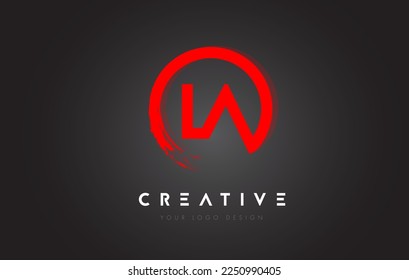 Rotes LA Circular Letter-Logo mit Circle Brush Design und schwarzem Hintergrund.