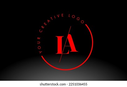 Red LA Letter Logo Design with Creative Intersected and Cutted Serif Font.