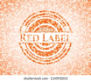 Red Label abstract emblem, orange mosaic background